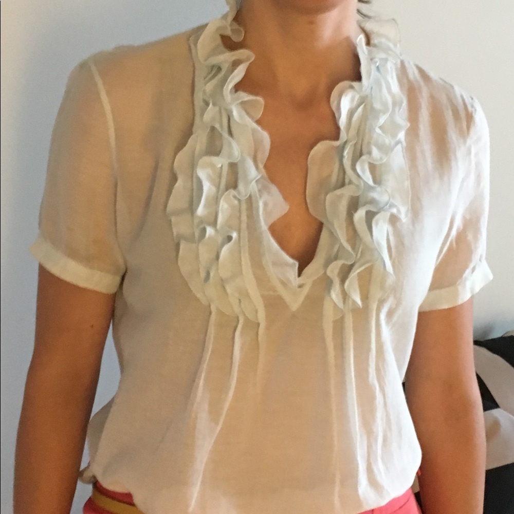 5|$25 Elie Tahari Collection blue ruffle shirt